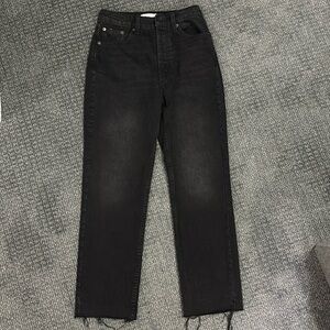 Zara straight leg jeans high rise raw hem black new with tags NWT